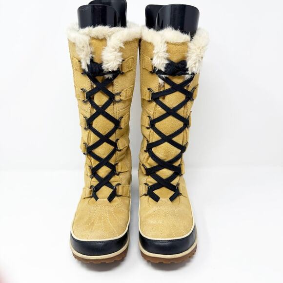 Sorel Tan Suede Tivoli High II Lace Up Boots Sz 6 Microfleece Lining Waterproof - Picture 2 of 10